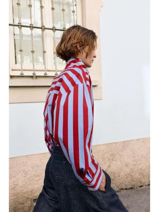 ZARA BOW NECK STRIPED SHIRT - Picture 3 of 10